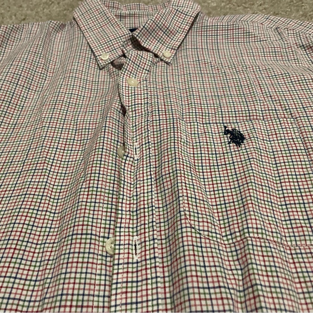U.S. Polo Assn. Red, Blue, Green and  White Plaid Button Down Shirt Size Medium